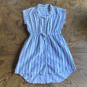 Pinstripe Cinched-Waist Collared Dress (M)